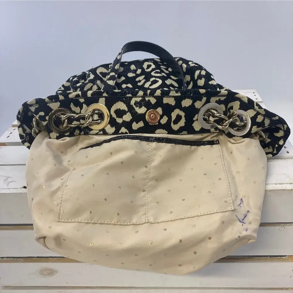 KATE SPADE BLACK AND CREAM ANIMAL PRINT SHOULDER BAG